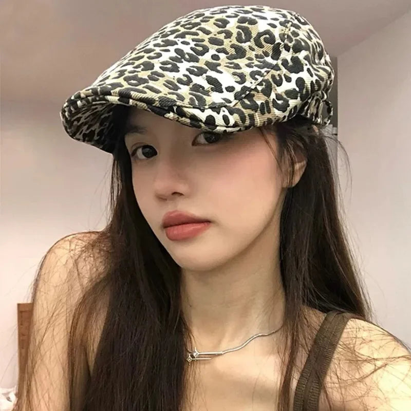 Retro Leopard Print Beret - Stylish Winter Cotton Hat | Camo Colors