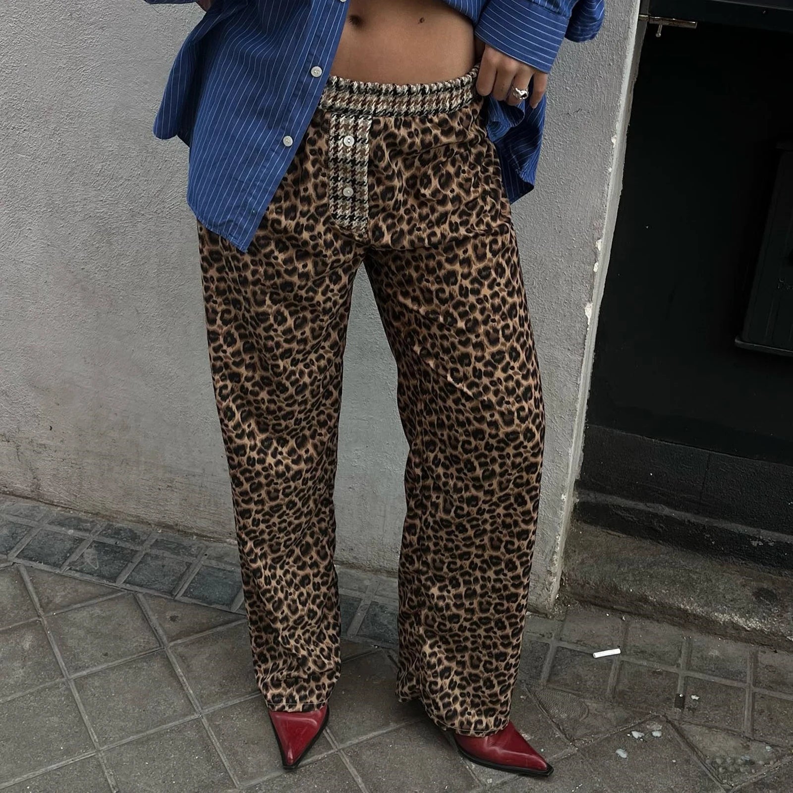 Leopard Print Straight Pants for Women | Vintage Baggy Y2K | Camo Colors