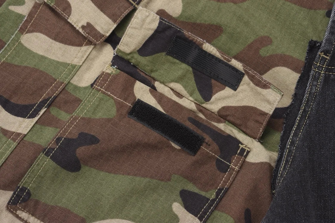 Men's Vintage Washed Camo Spliced Wide-Leg Jeans | Camo Colors