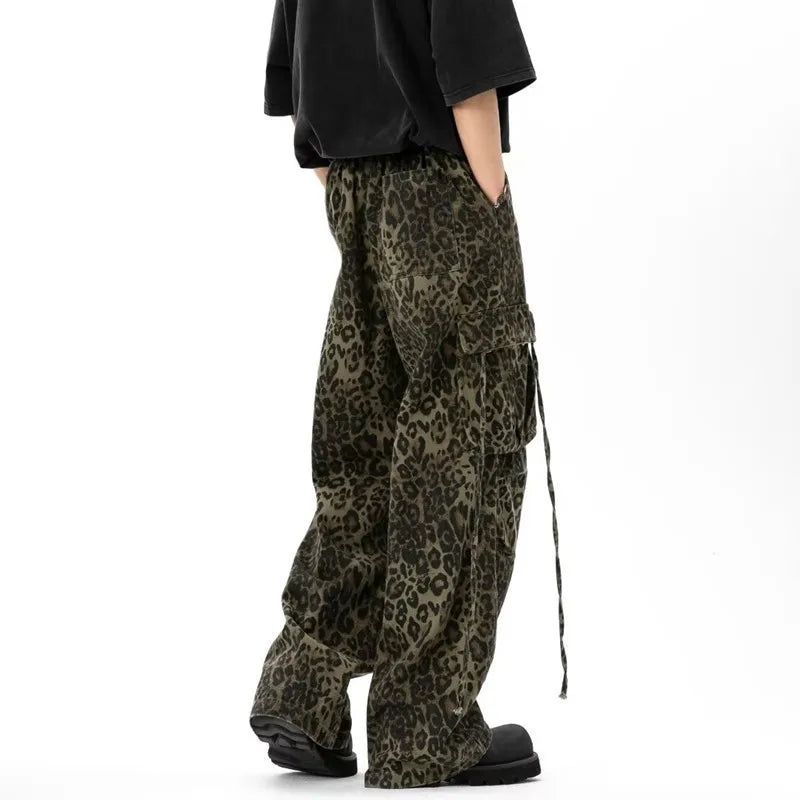Cyber Y2K Leopard Baggy Stacked Cargo Jeans | Streetwear Style | Camo Colors