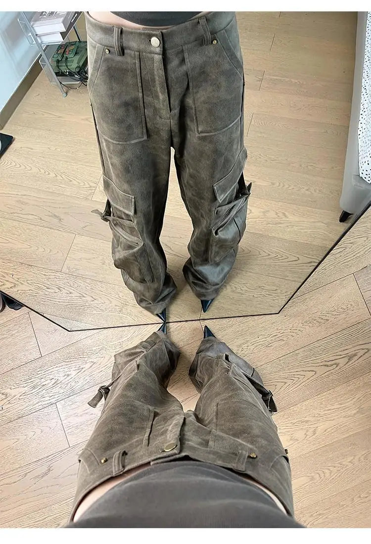 Y2K Baggy Faux Leather Cargo Pants – High Street Vibes | Camo Colors