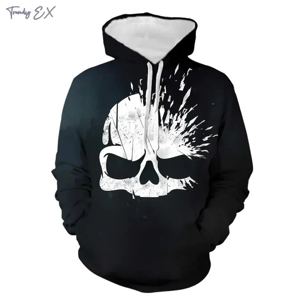 3D Skull Print Hoodie – Y2K Street Punk Pullover | Camo Colors