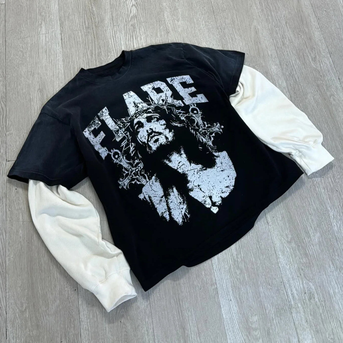 American Y2K Camo T-Shirt Women's Splicing Lettered Long Sleeve Camo Colors