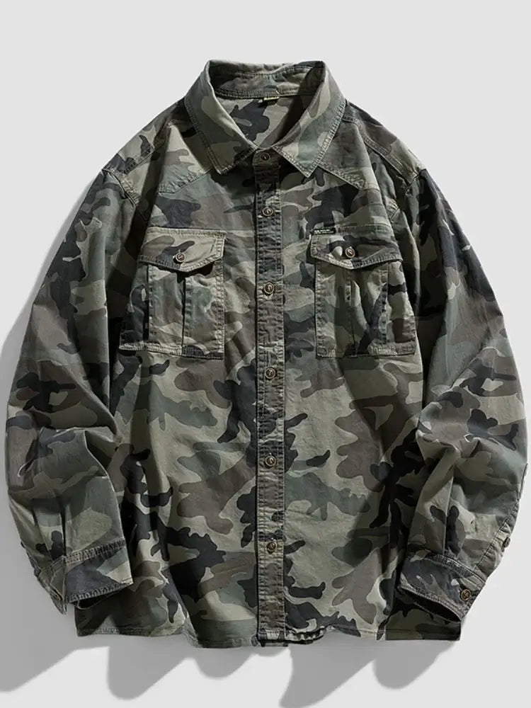 Men’s Camouflage Cotton Button-Up Shirt – Casual & Loose Fit | Camo Colors