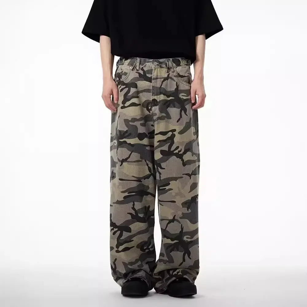 Vintage American Camouflage Straight-Leg Jeans | Camo Colors