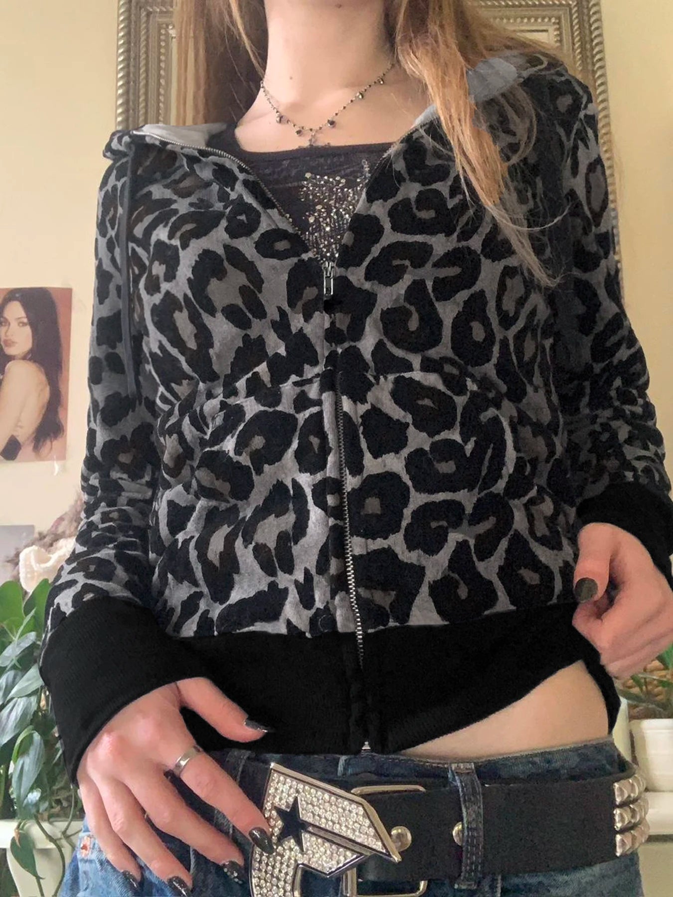 Y2K Leopard Print Velvet Zip-Up Hoodie | Camo Colors