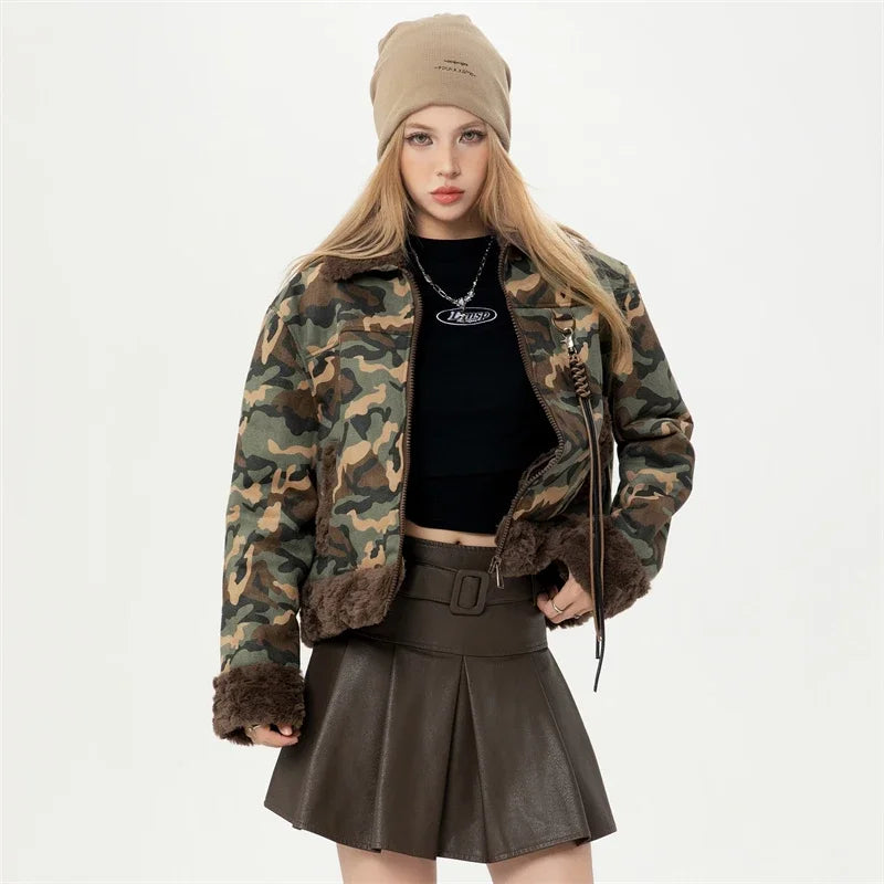 Women’s Camouflage Cropped Berber Fleece Jacket | Camo Colors