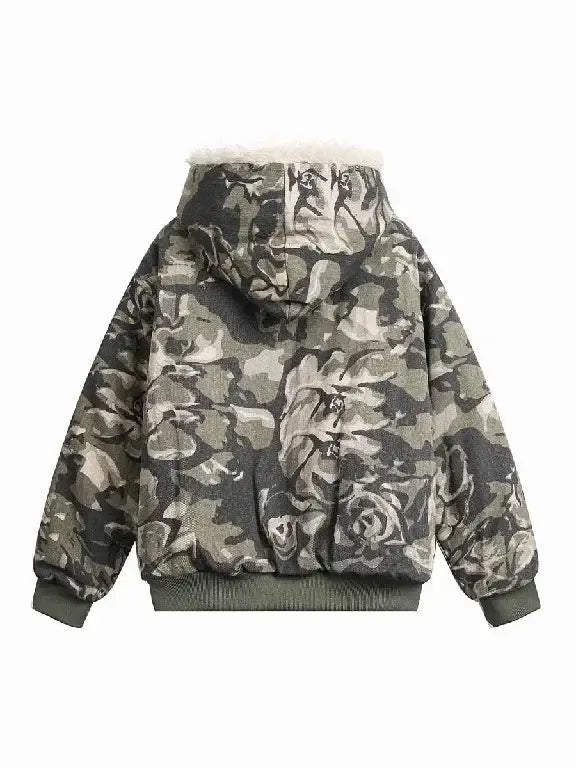 Women's Camouflage Bomber Jacket with Faux Fur Hood | Camo Colors