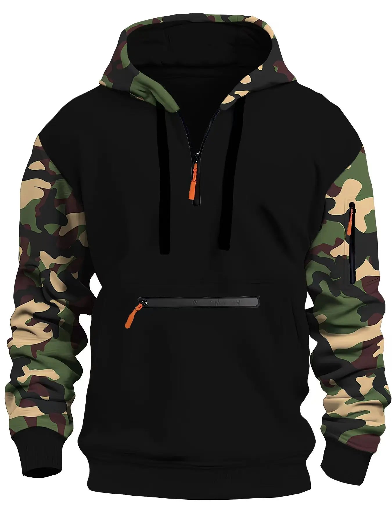 Men's Camouflage Arm Zipper Hoodie – Trendy & Warm | Camo Colors