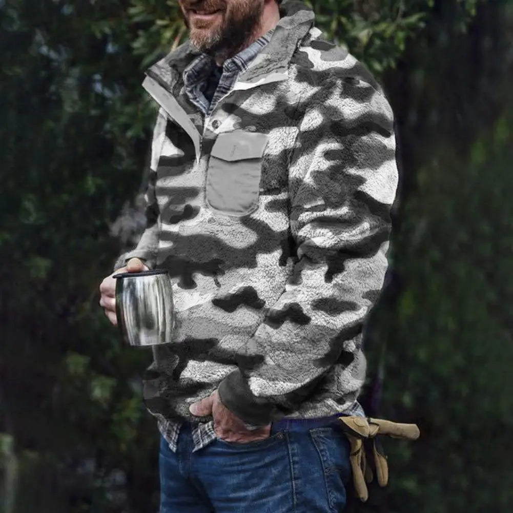 Men's Plush Sweatshirt with Pockets – Warm & Windproof | Camo Colors