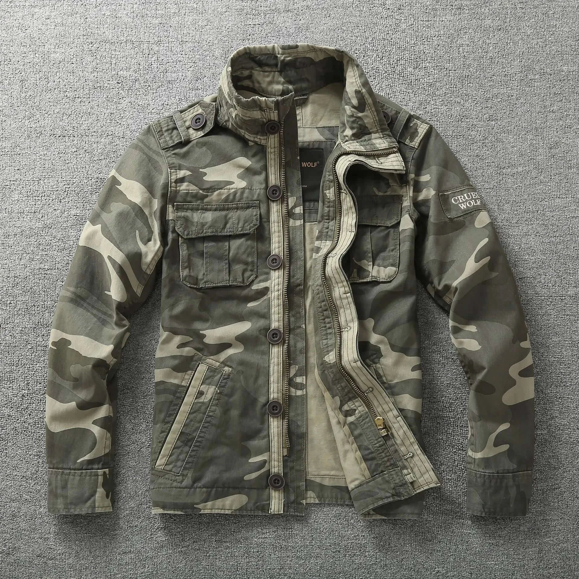Military Denim Jacket for Men – Retro Camo Multi-Pocket Design | Camo Colors