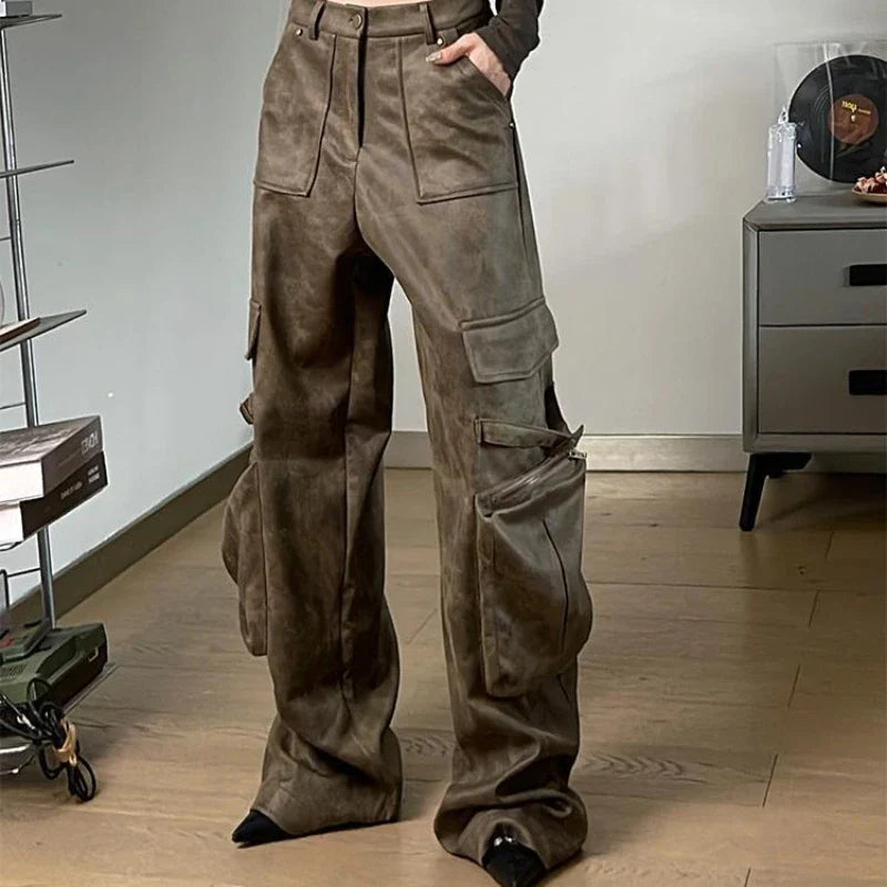 Y2K Baggy Faux Leather Cargo Pants – High Street Vibes | Camo Colors