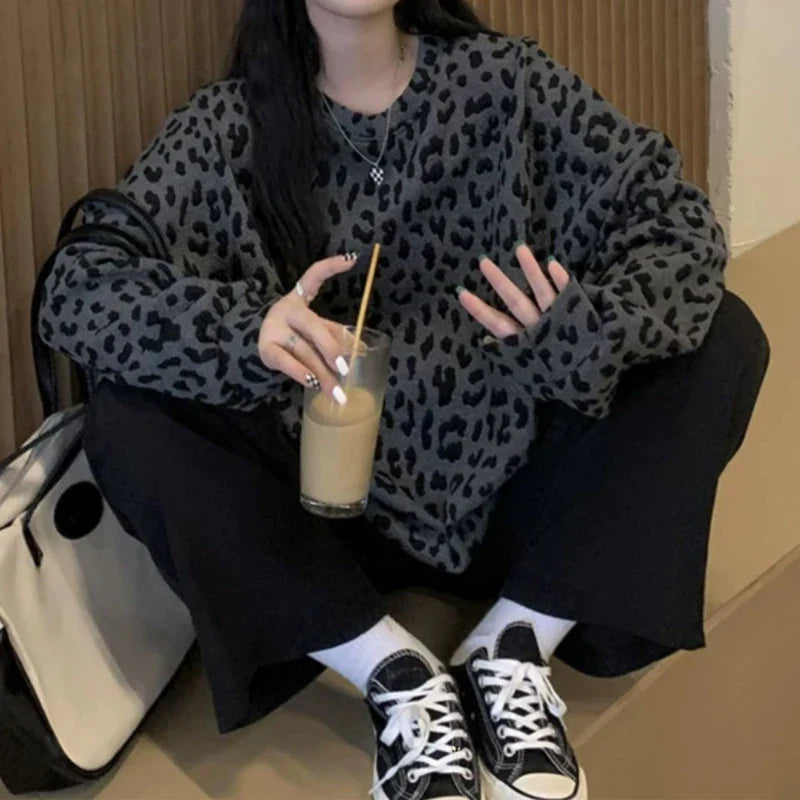 Leopard Print Y2K Harajuku Oversized Sweatshirt | Camo Colors