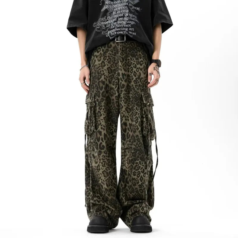 Cyber Y2K Leopard Baggy Stacked Cargo Jeans | Streetwear Style | Camo Colors