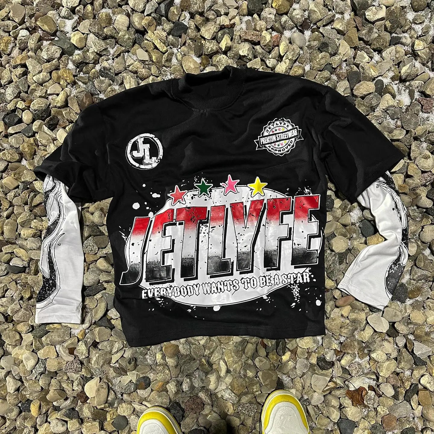 American Y2K Camo T-Shirt Women's Splicing Lettered Long Sleeve Camo Colors