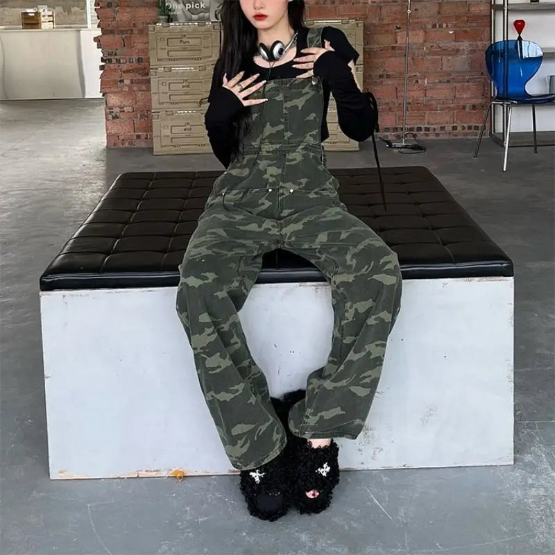 Women’s Camouflage High-Waisted Braces Jumpsuit | Camo Colors