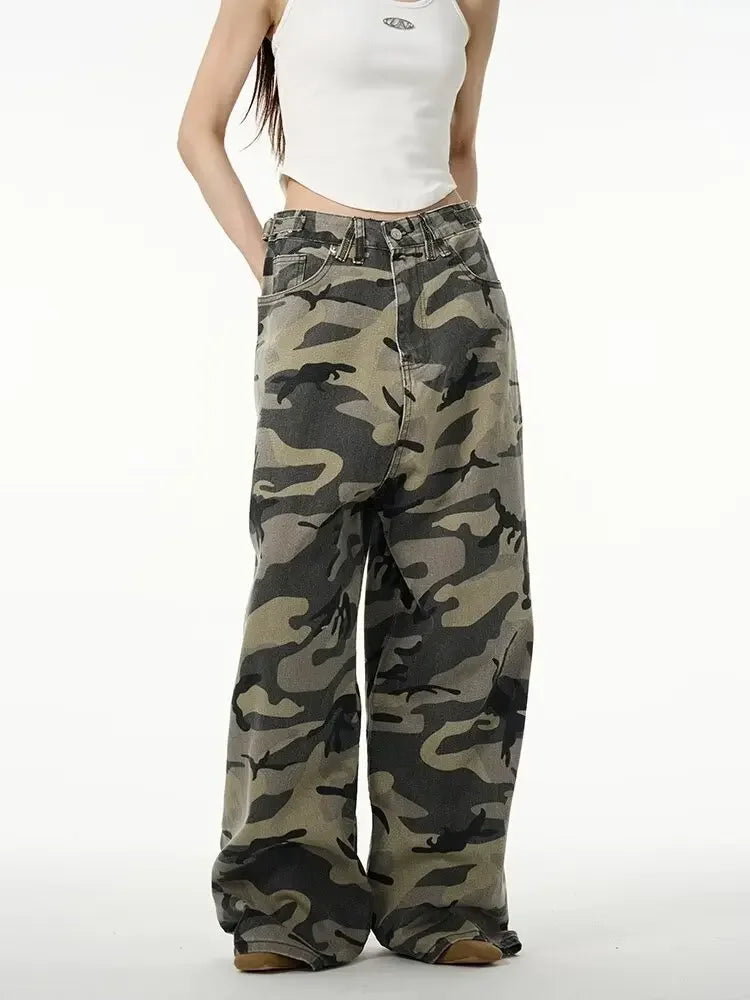 Vintage American Camouflage Straight-Leg Jeans | Camo Colors