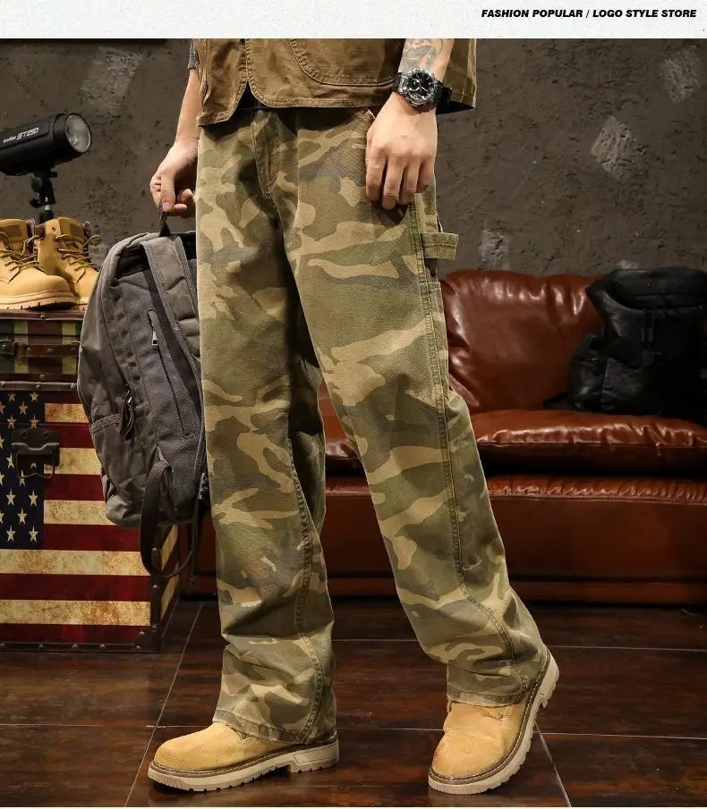 Camouflage Safari Wide-Leg Jeans with Pockets | Camo Colors