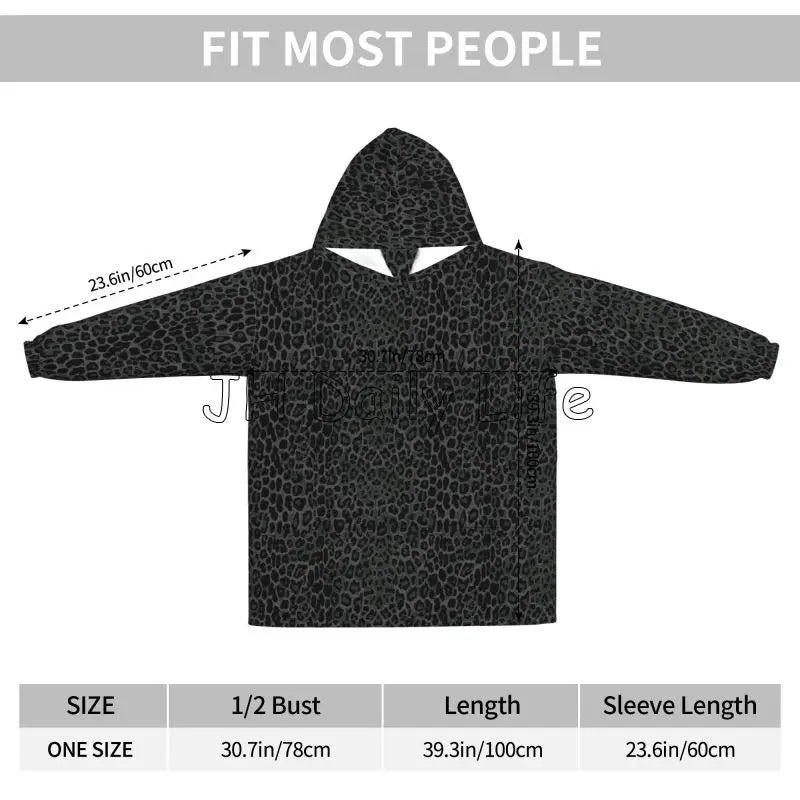 Black Leopard Print Oversized Wearable Blanket Hoodie | Camo Colors