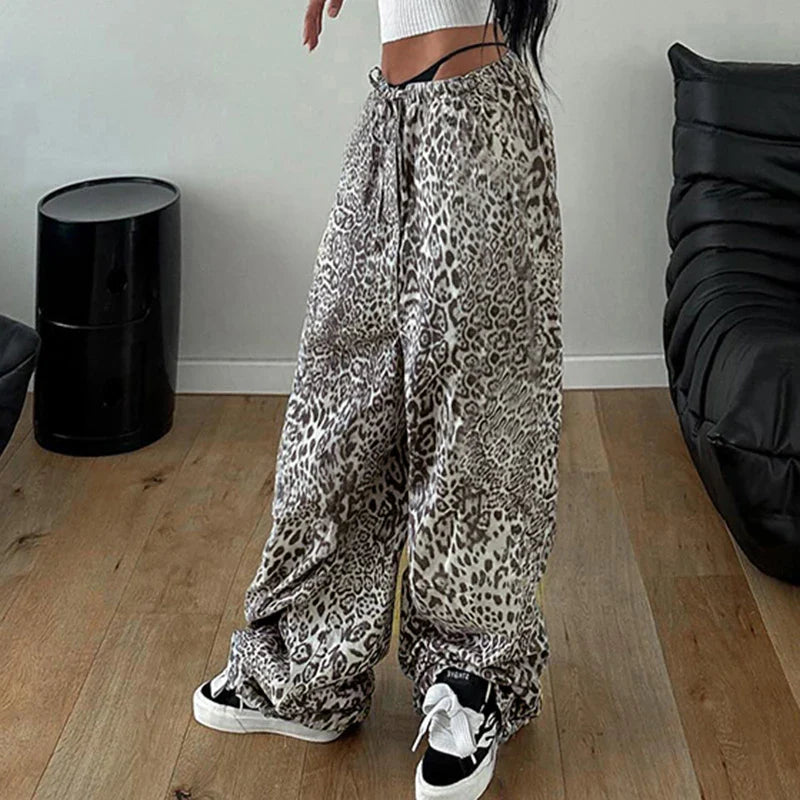 Women's Grey Leopard Print Cargo Pants | Vintage Y2K Style | Camo Colors