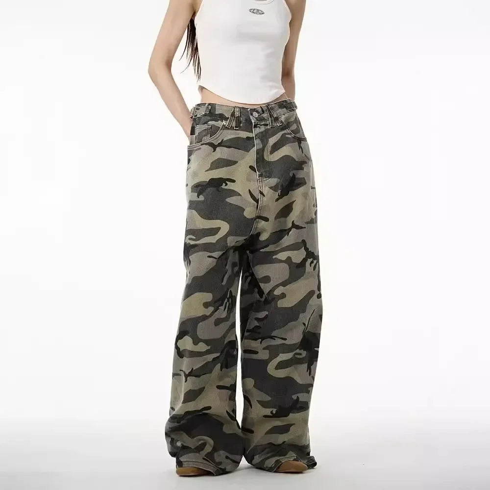 Vintage American Camouflage Straight-Leg Jeans | Camo Colors