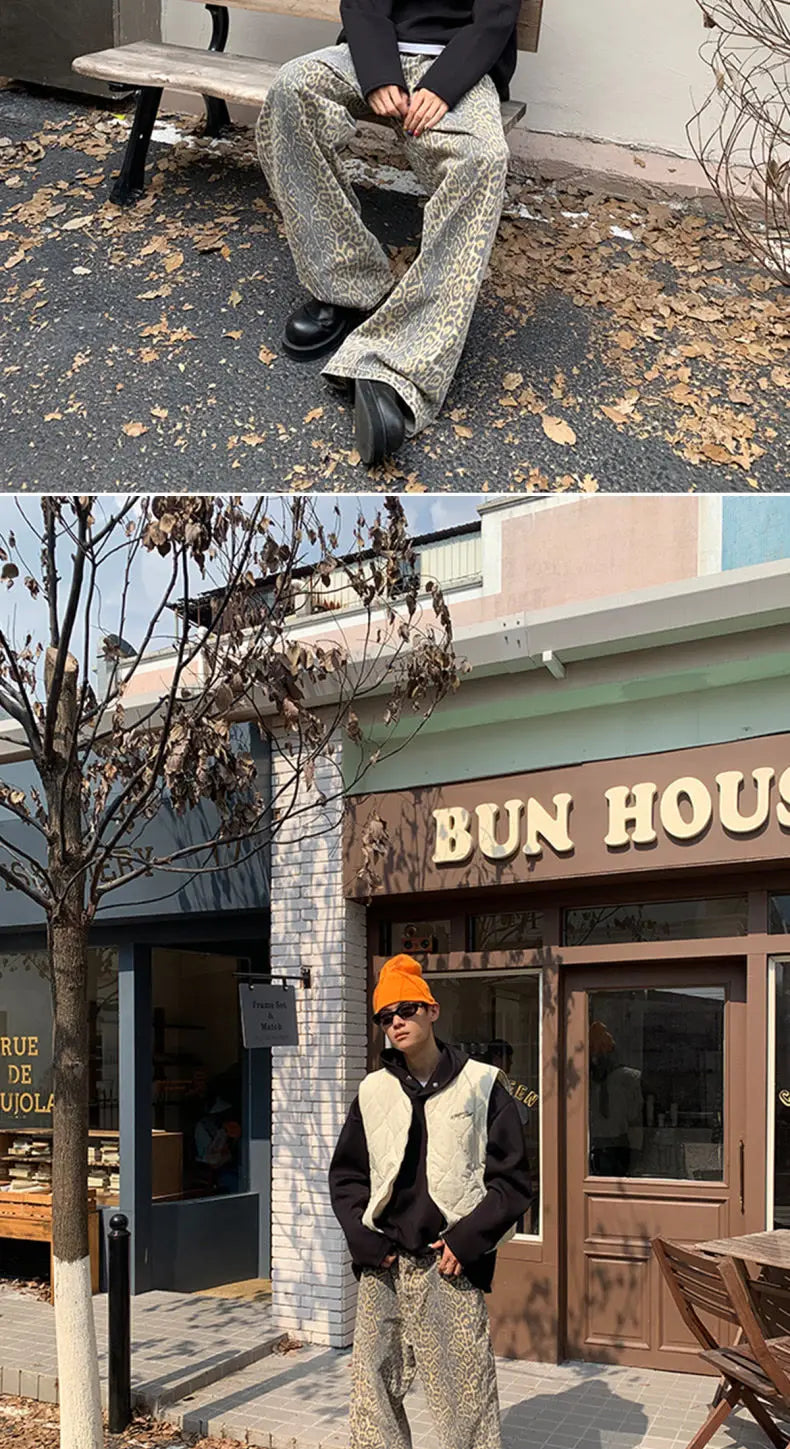 Camo Leopard Print Jeans for Men & Women Loose Straight Fit Camo Colors