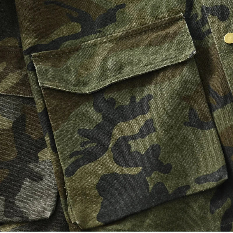 Men’s Washed Camo Cargo Jacket – Heavy-Duty Multi-Pocket Coat | Camo Colors