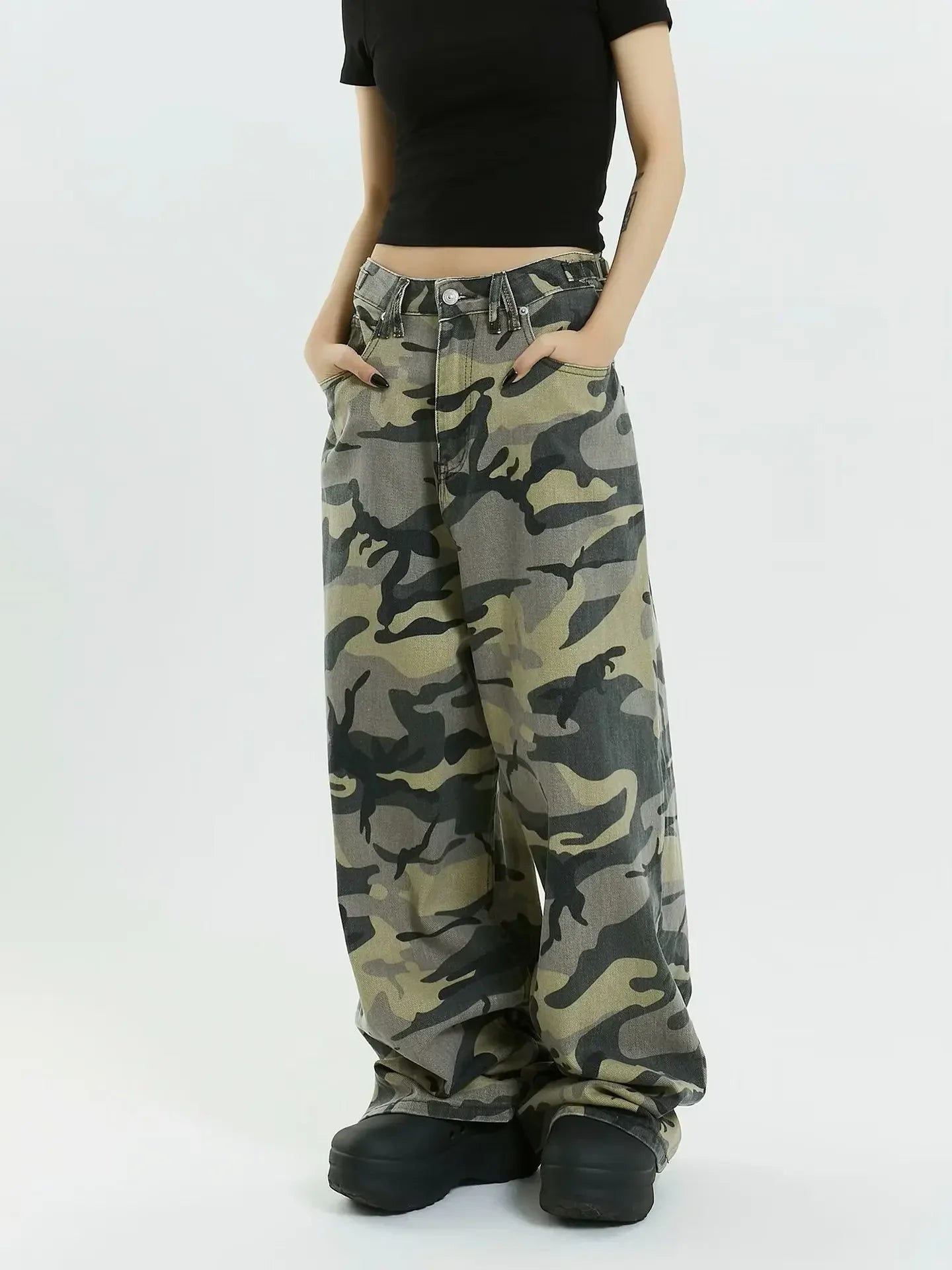 Vintage American Camouflage Straight-Leg Jeans | Camo Colors