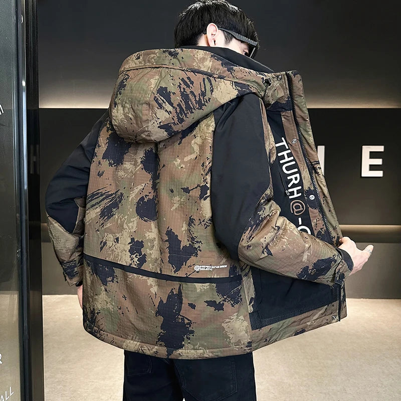 Men's Casual Winter Camouflage Hooded Down Jacket Camo Colors