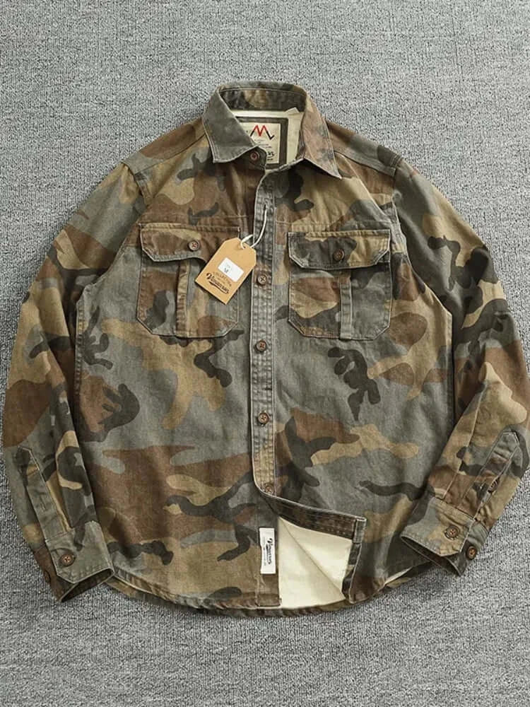 Men’s Retro Camo Military Cargo Shirt – 100% Cotton | Camo Colors
