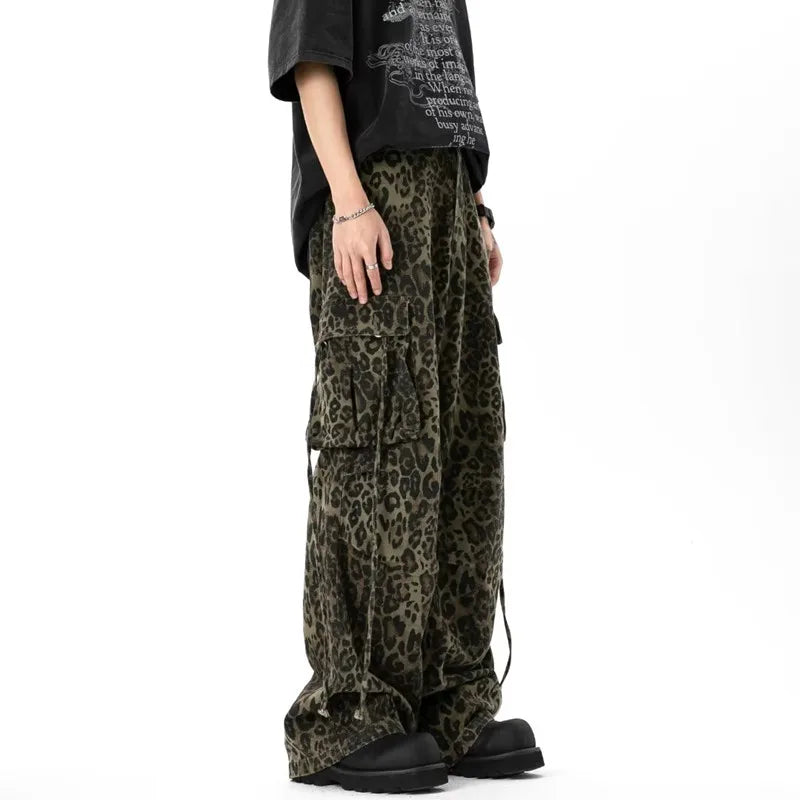 Cyber Y2K Leopard Baggy Stacked Cargo Jeans | Streetwear Style | Camo Colors