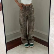 Women’s Retro Leopard Print Wide Leg Jeans | Y2K Hip-Hop Style | Camo Colors