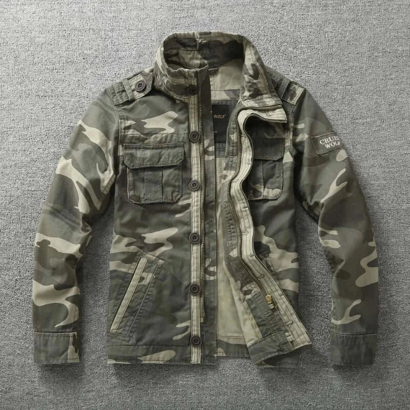 Military Denim Jacket for Men – Retro Camo Multi-Pocket Design | Camo Colors