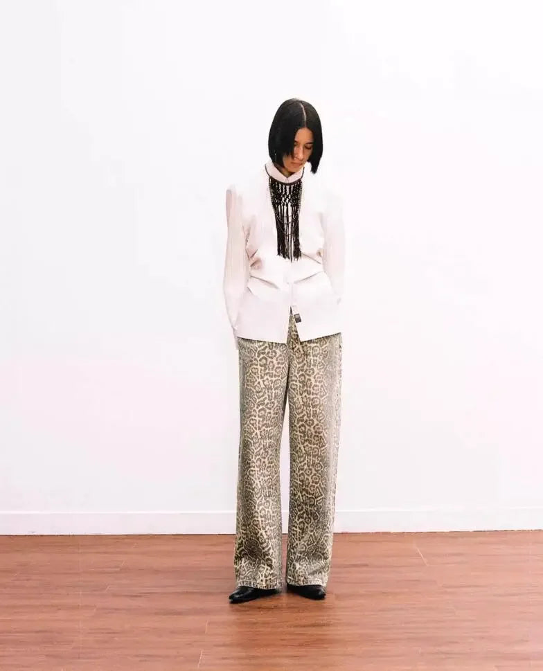 Women’s Retro Leopard Print Wide Leg Jeans | Y2K Hip-Hop Style | Camo Colors