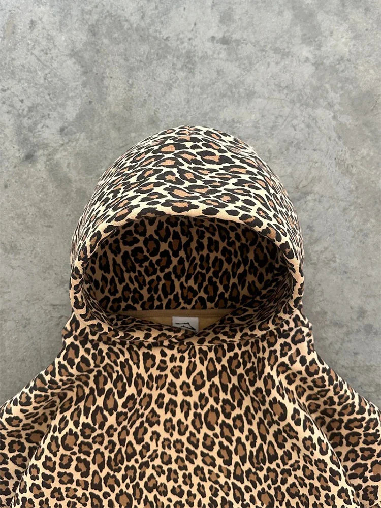 Y2K Streetwear Leopard Print Hoodie – Men's Oversized Pullover | Camo Colors