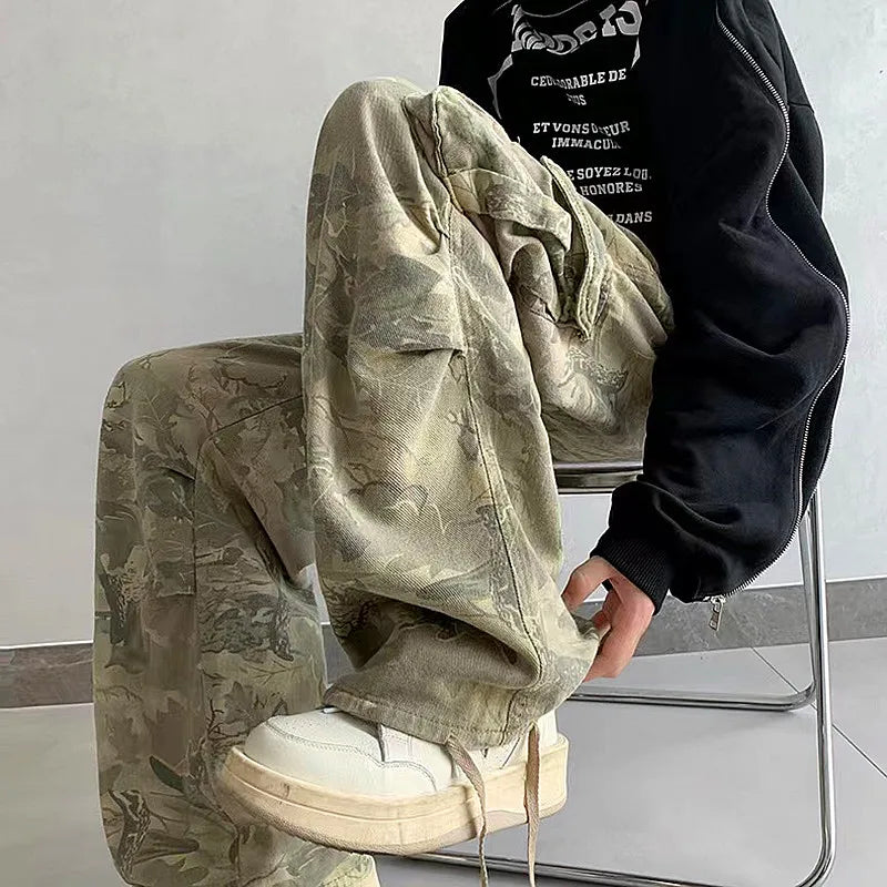 Y2K Baggy Camouflage Cargo Jeans with Side Pockets | Camo Colors