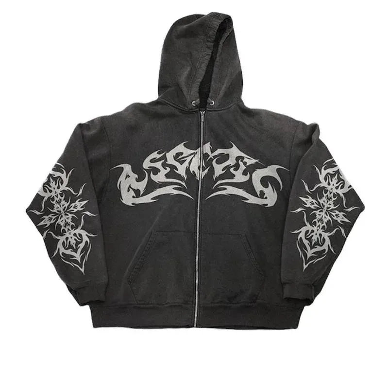 Gothic Y2K Zip-Up Hoodie | Retro Punk Streetwear for Women | Camo Colors