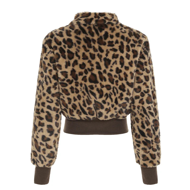 Leopard Print Faux Fur Coat with Knitted Waist | Camo Colors