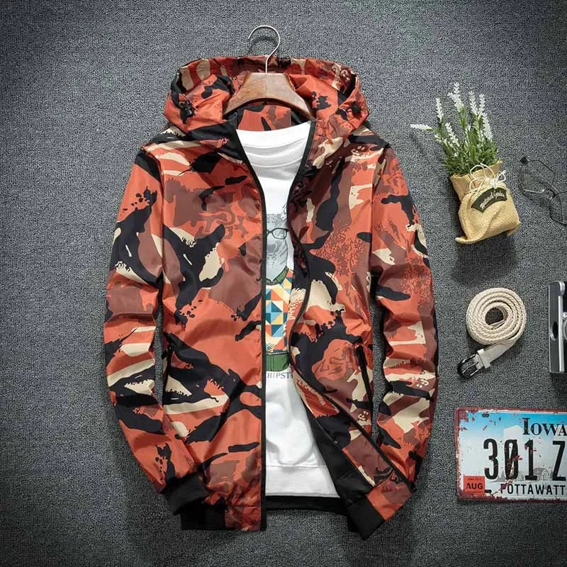 Men's Camo Hooded Windbreaker – Casual Spring Jacket | Camo Colors