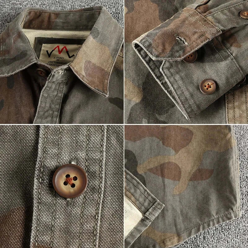Men’s Retro Camo Cargo Shirt – 100% Cotton Safari Style | Camo Colors