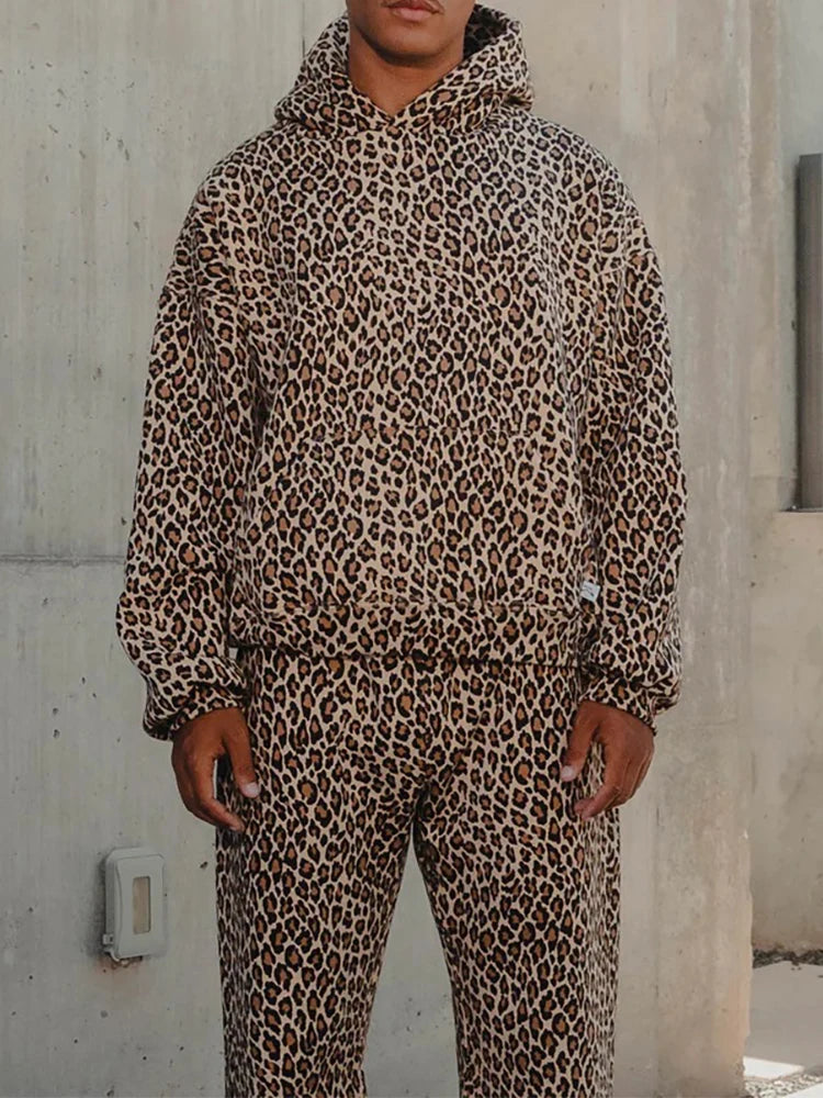 Y2K Streetwear Leopard Print Hoodie – Men's Oversized Pullover | Camo Colors