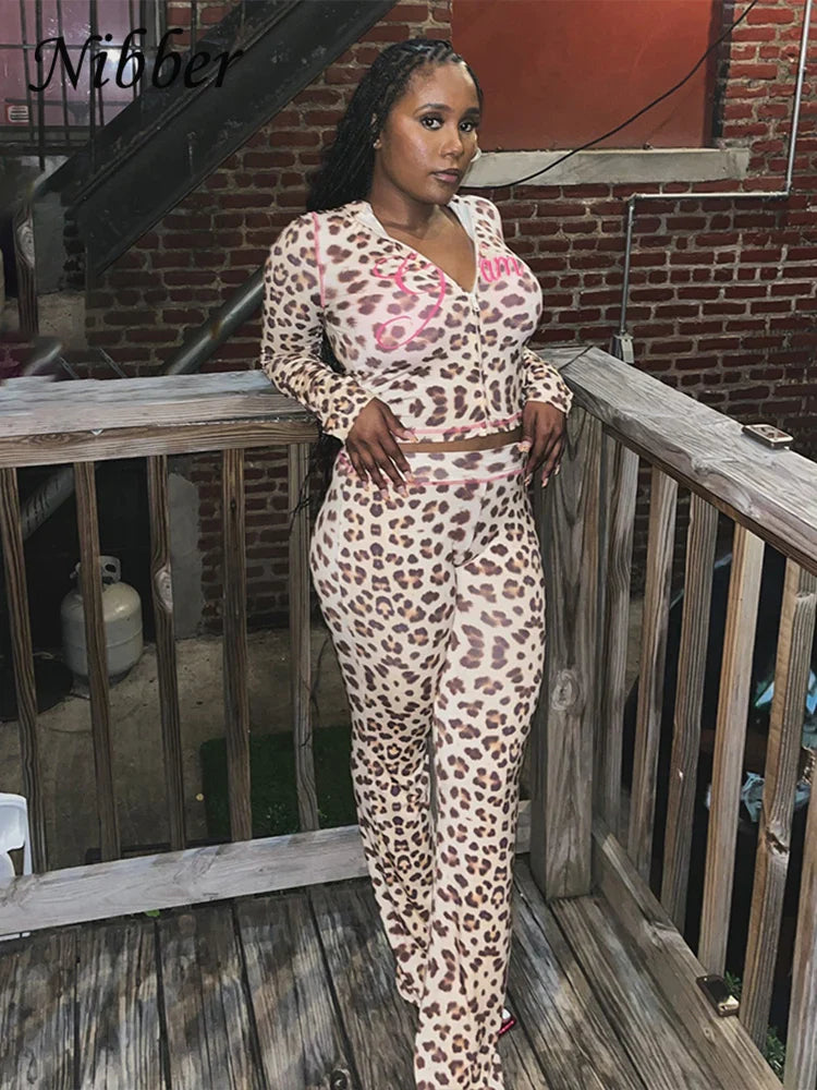 Women's Crop Hoodie & Flared Pants | Leopard Print Set | Camo Colors
