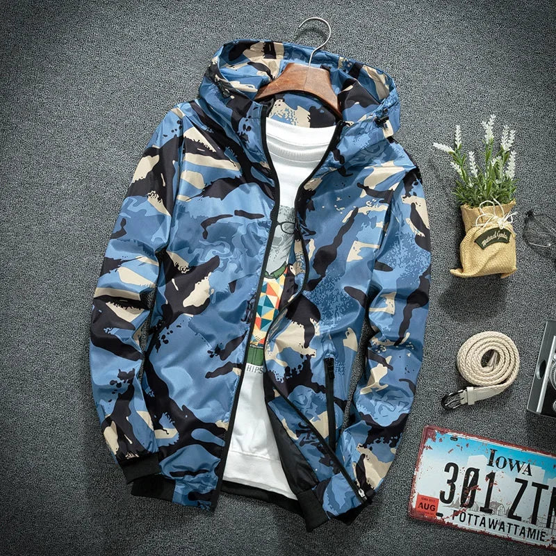 Men's Camo Hooded Windbreaker – Casual Spring Jacket | Camo Colors
