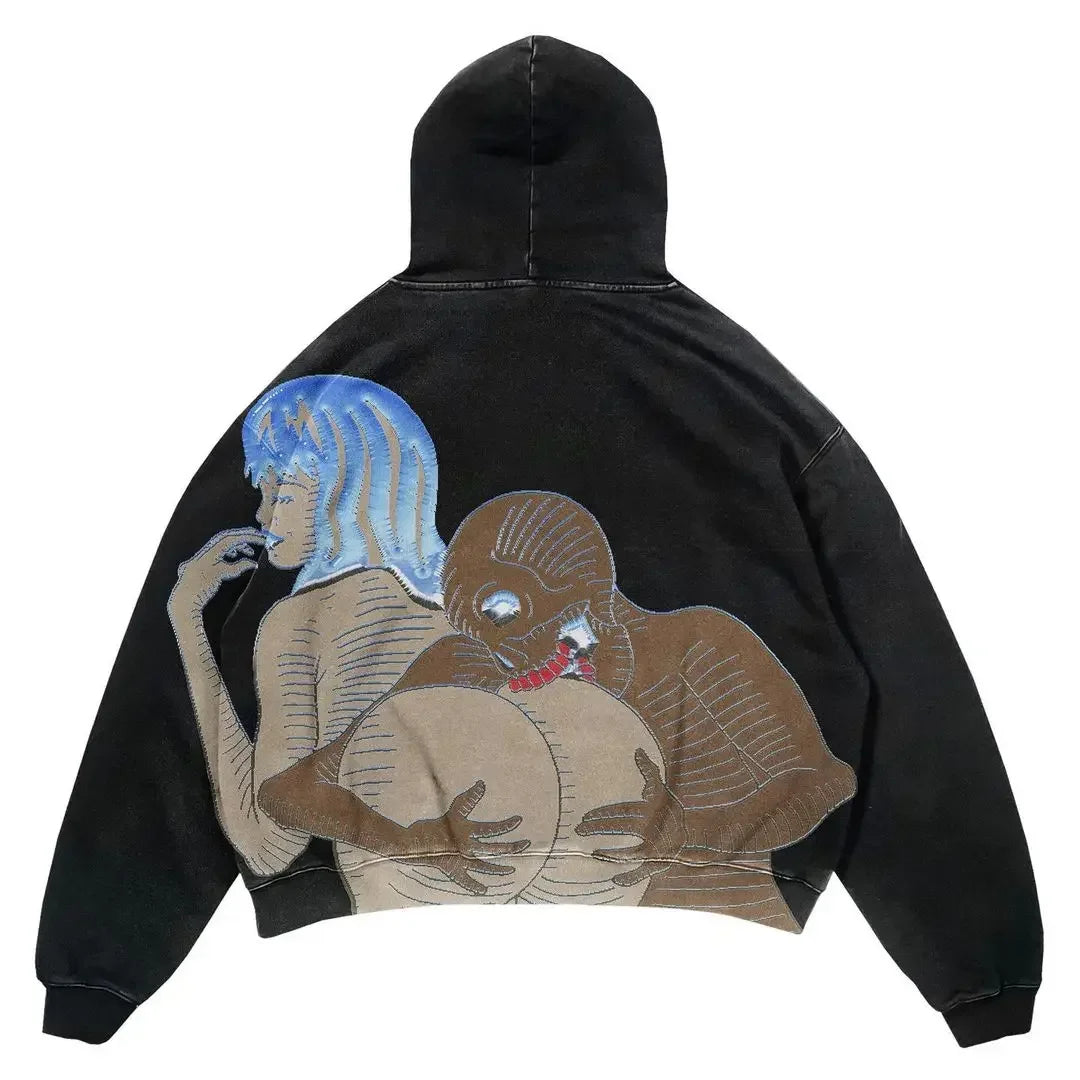 Street Portrait Hoodie | Harajuku-Inspired Y2K Style | BiggOrange DIY | Camo Colors