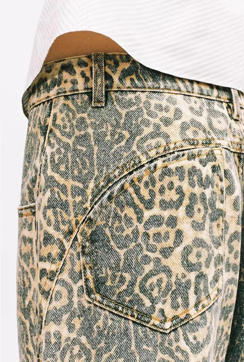 Women’s Retro Leopard Print Wide Leg Jeans | Y2K Hip-Hop Style | Camo Colors
