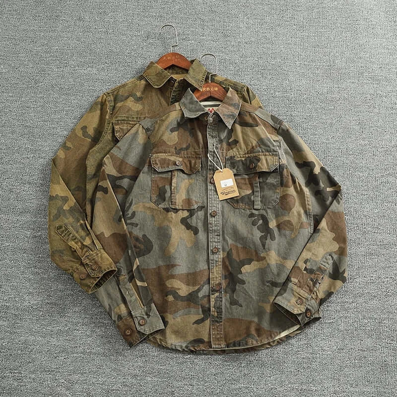 Men’s Retro Camo Military Cargo Shirt – 100% Cotton | Camo Colors