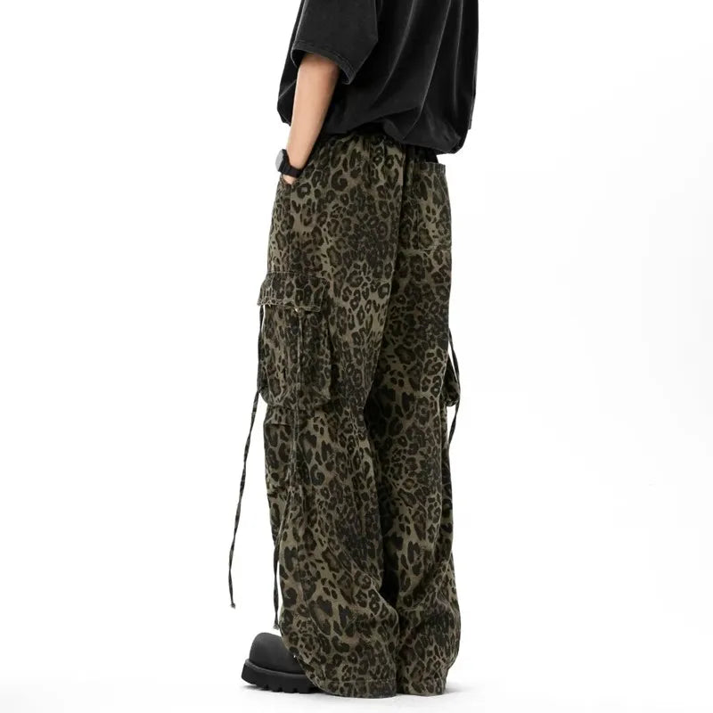 Cyber Y2K Leopard Baggy Stacked Cargo Jeans | Streetwear Style | Camo Colors