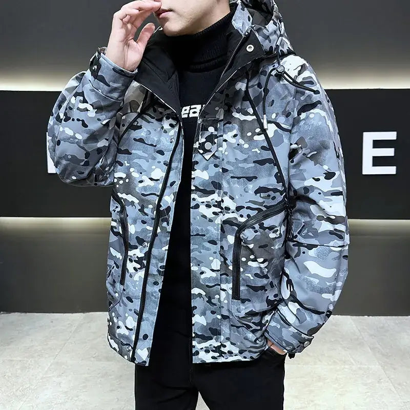 Men's Camouflage Hooded Down Jacket | White Duck Down Puffer Camo Colors