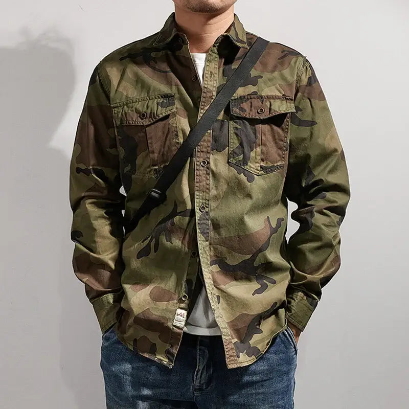 Military Style Camouflage Shirt – Spring & Fall Casual Cotton Top | Camo Colors