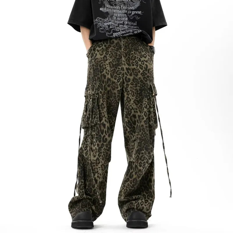 Cyber Y2K Leopard Baggy Stacked Cargo Jeans | Streetwear Style | Camo Colors